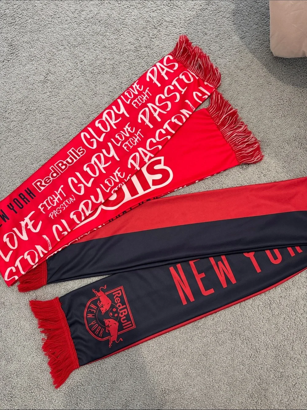 TWO (2) New York Red Bulls Reversible Fan sScarves- Red & Black